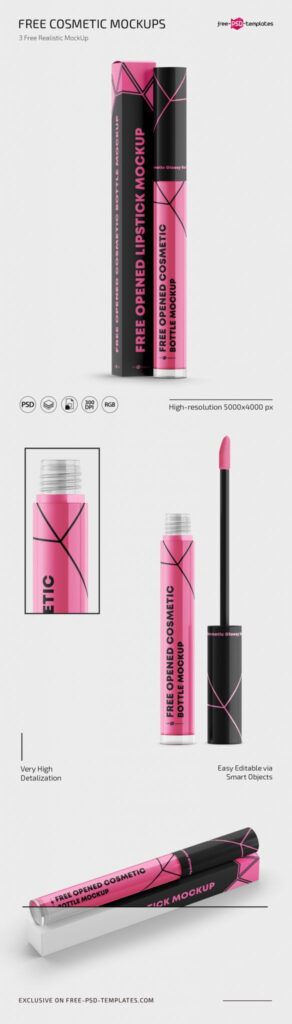 3 Cosmetic Mockups Featuring Mascara Wand, Bottle, and Packaging Box mockup preview