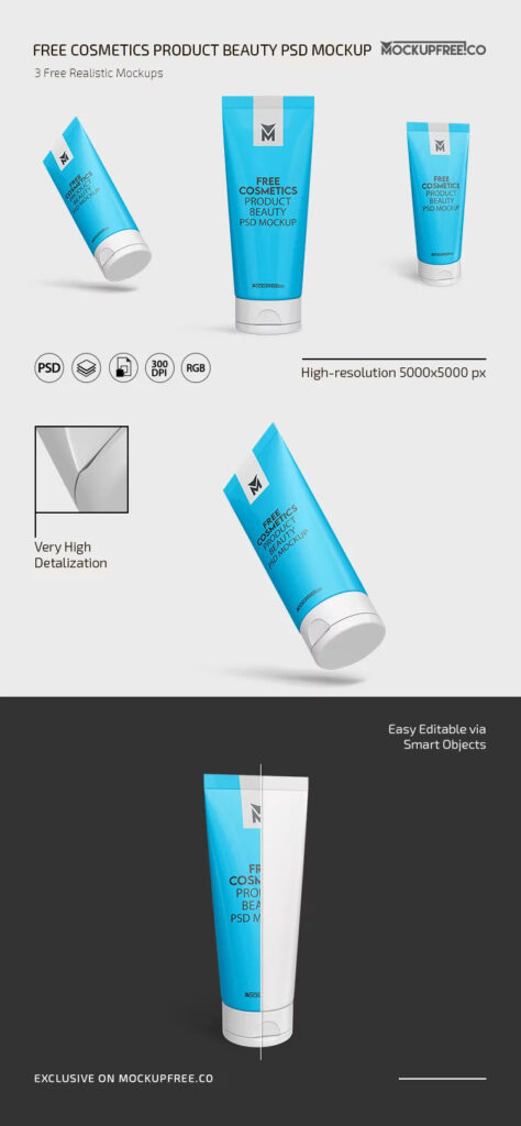 3 Cosmetics Product Beauty Tube Mockup