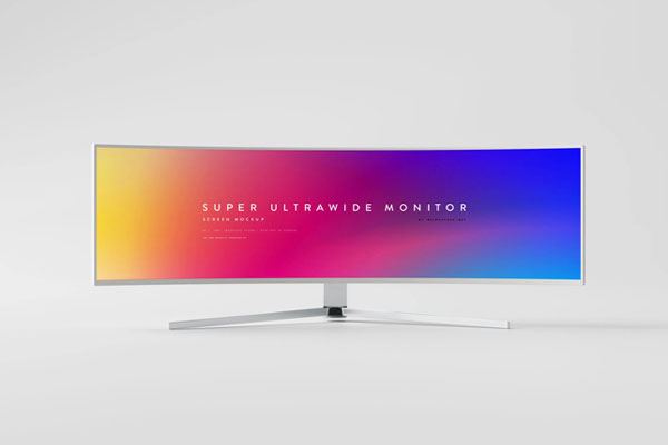 3 Curved Ultrawide Monitor Mockups in Various Shots