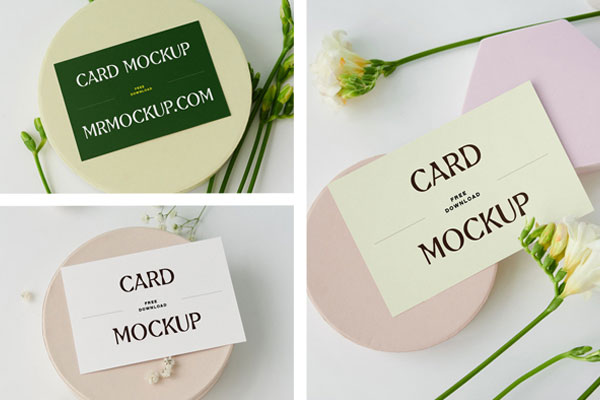 3 Different Cards Mockups with Flowers