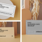 3 Different Shots of Business Cards Mockup with Paper Figures