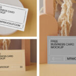 3 Different Shots of Business Cards Mockup with Paper Figures