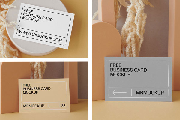 3 Different Shots of Business Cards Mockup with Paper Figures