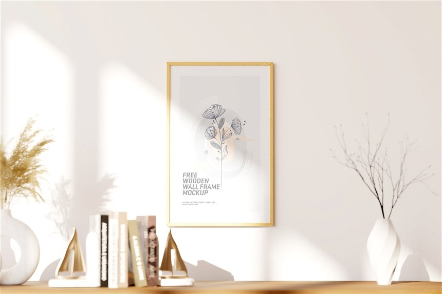 3 Different Shots of Wooden Wall Frame Mockup