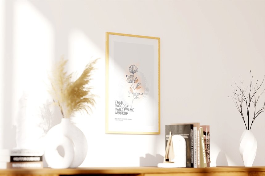 3 Different Shots of Wooden Wall Frame Mockup
