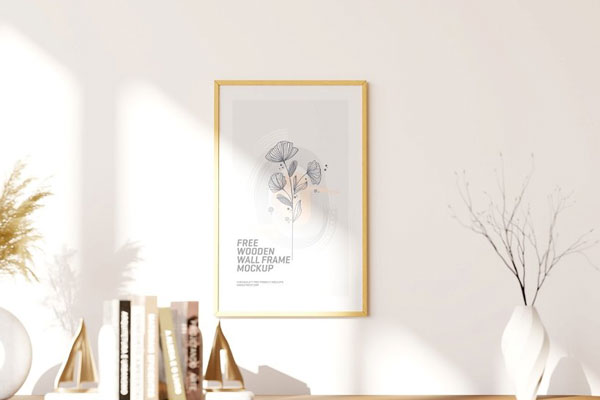 3 Different Shots of Wooden Wall Frame Mockup