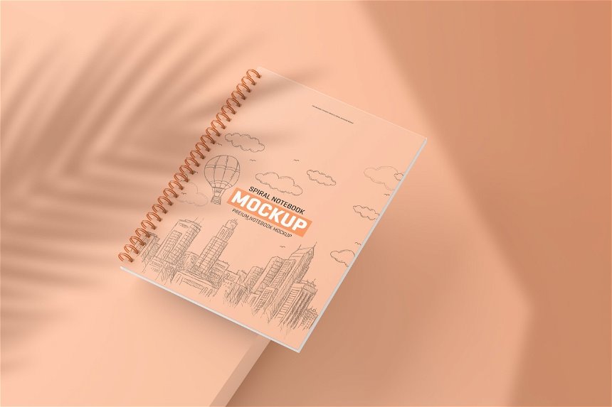 3 Different Showcases of Spiral Notebook Mockup