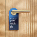 3 Door Hanger on Gold Handle Mockups on Wooden Door