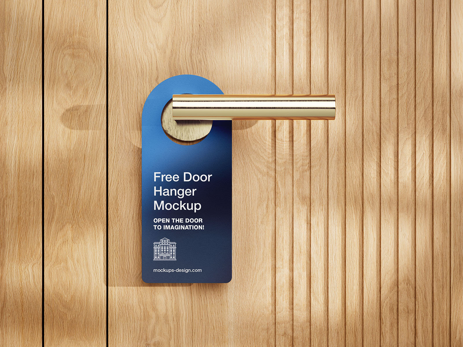 3 Door Hanger on Gold Handle Mockups on Wooden Door FREE PSD