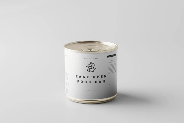3 Easy Open Food Can Mockups in Perspective and Front Sights