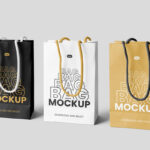 3 Eco Leather Gift Bags Mockup Standing Next to Each Other