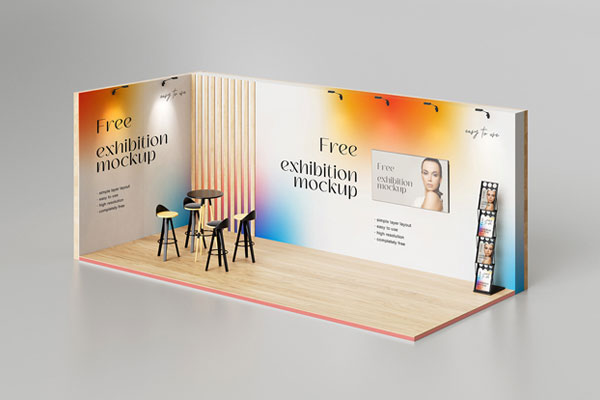 3 Exhibition Stand Mockups in Varied Views
