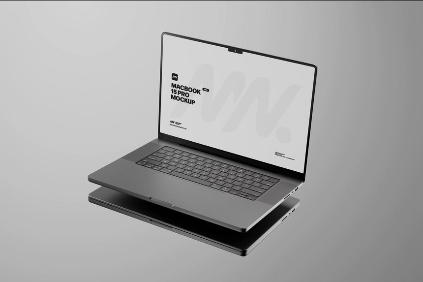 3 Floating MacBook Pro Mockups Against Mirror