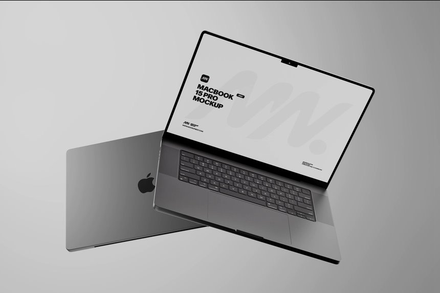 3 Floating MacBook Pro Mockups Against Mirror