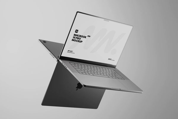 3 Floating MacBook Pro Mockups Against Mirror