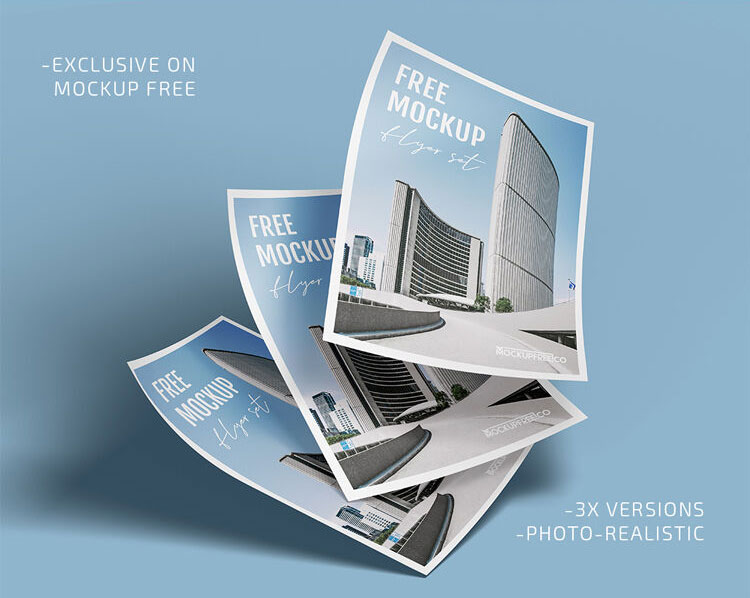 3 Flyer Mockups Featuring Multiple Flyers in Different Views mockup preview