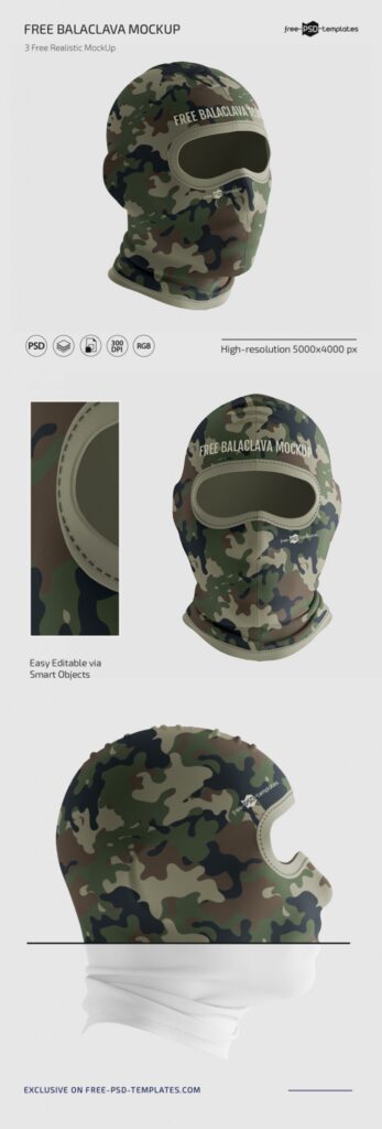 3 Front, Side and 3/4 View of Balaclava Mockups