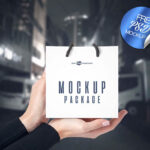 3 Front-View Mockups of a Square Paper Bag in Hand