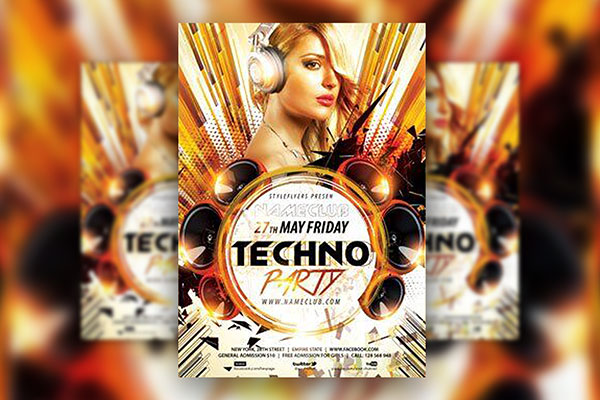 3 Futuristic, 3D Night Party Flyer Templates in Different Colors