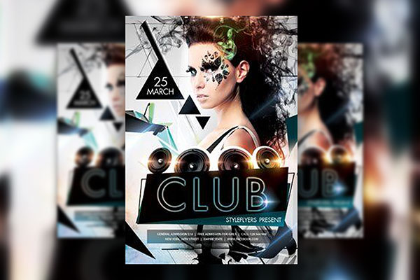 3 Geometric, 3D, Futuristic Party Flyers Along with Facebook Cover Templates