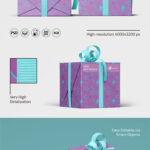 3 Gift Box with Ribbon Mockups in Different Views mockup preview