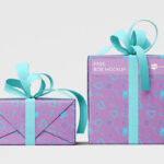 3 Gift Box with Ribbon Mockups in Different Views mockup preview