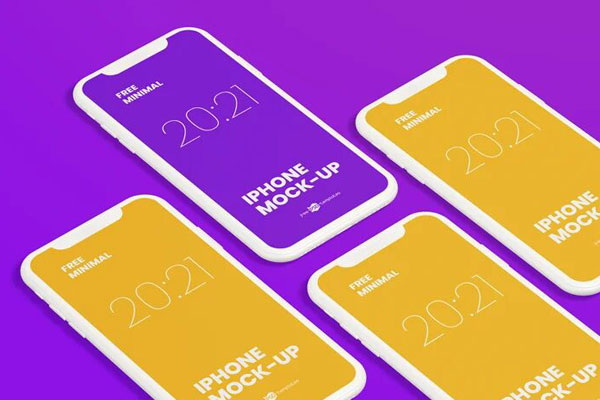 3 Grid Style Mockups of iPhone Smartphones in Different Views