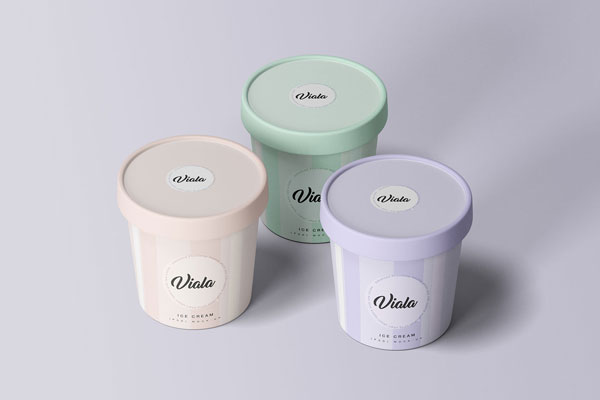 3 Ice Cream Cups Mockup in 3 Pastel Colors