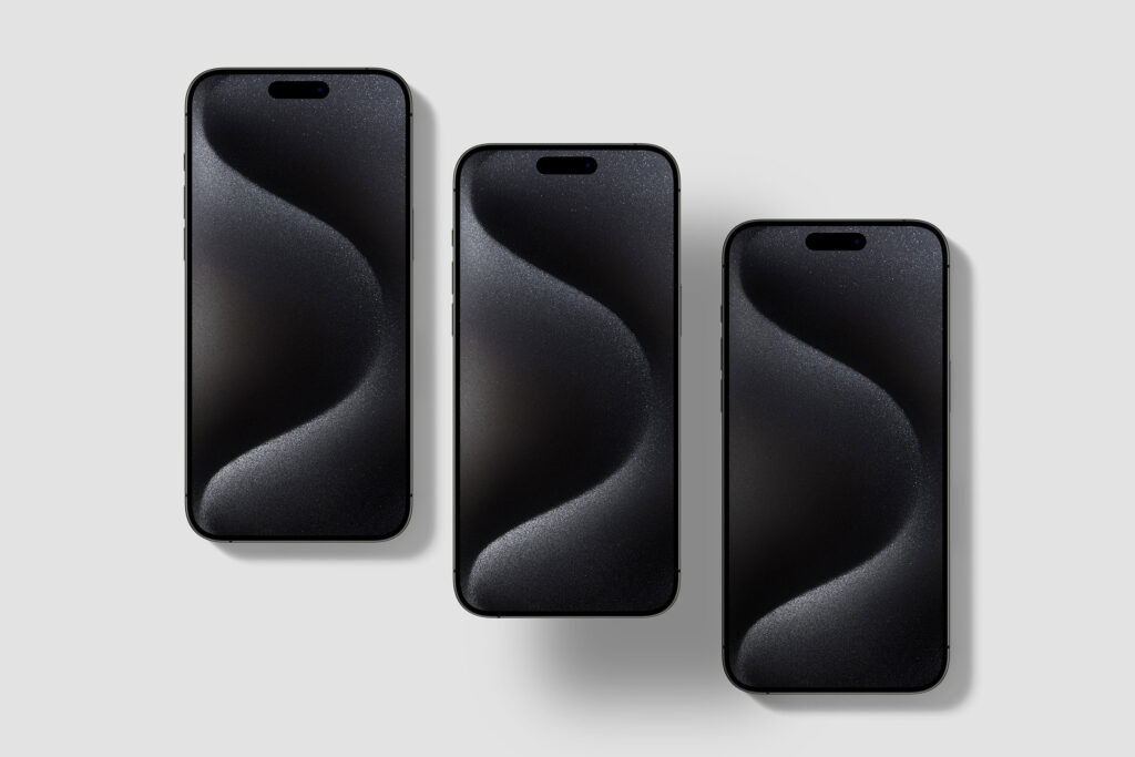 3 iPhones 15 Pro Mockup in Top View