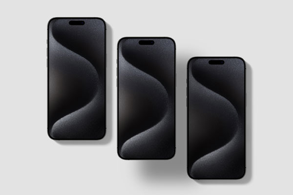 3 iPhones 15 Pro Mockup in Top View