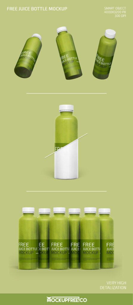 3 Juice Bottle Mockups in Different Positions