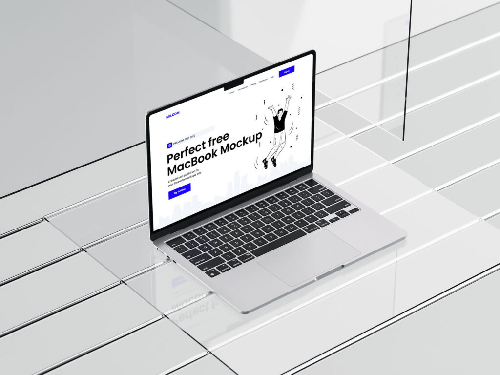 3 MacBook Mockups on Glass