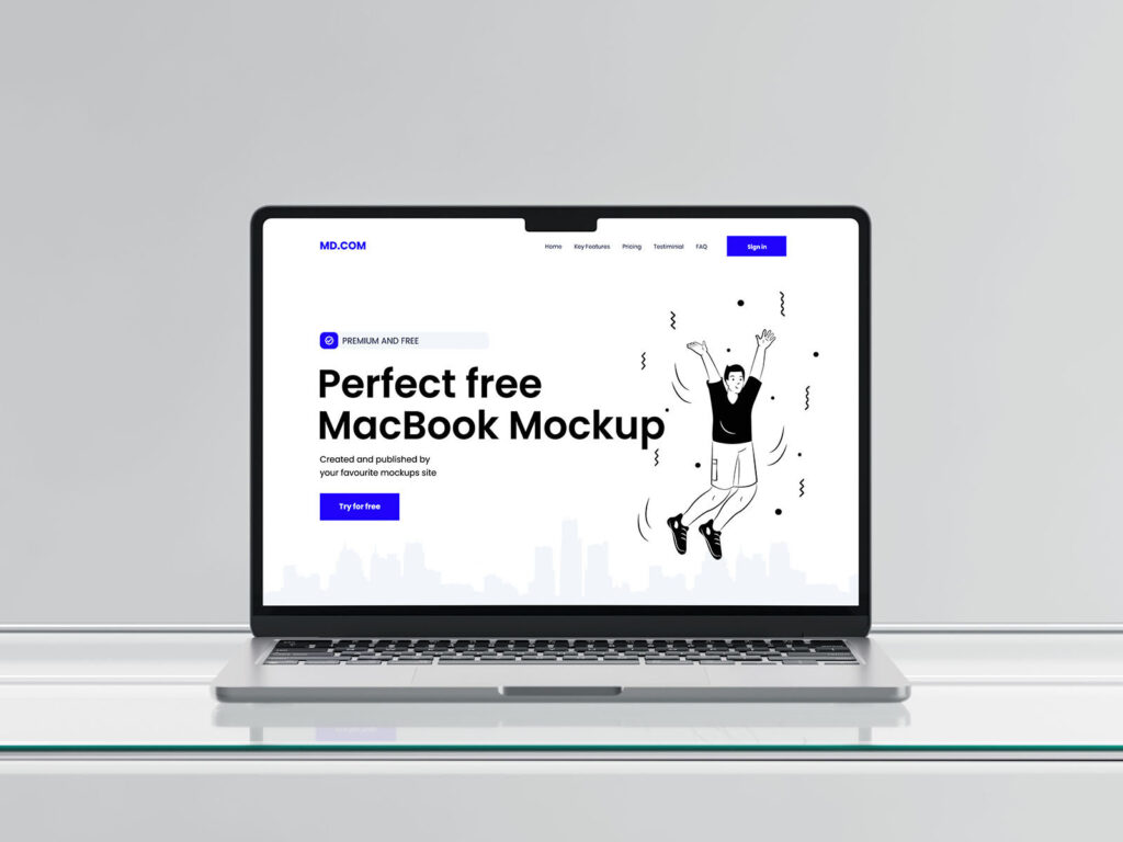 3 MacBook Mockups on Glass