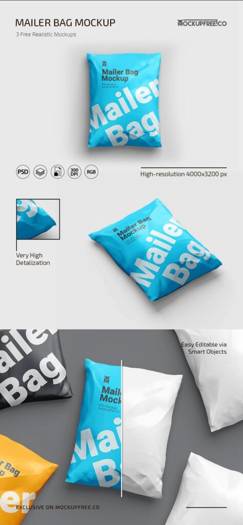 Different Views of 3 Mail Bag Mockups