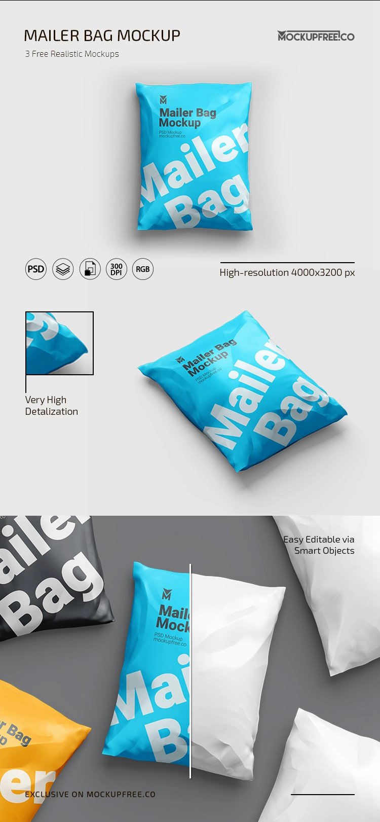 3 Mail Bag Mockups FREE PSD