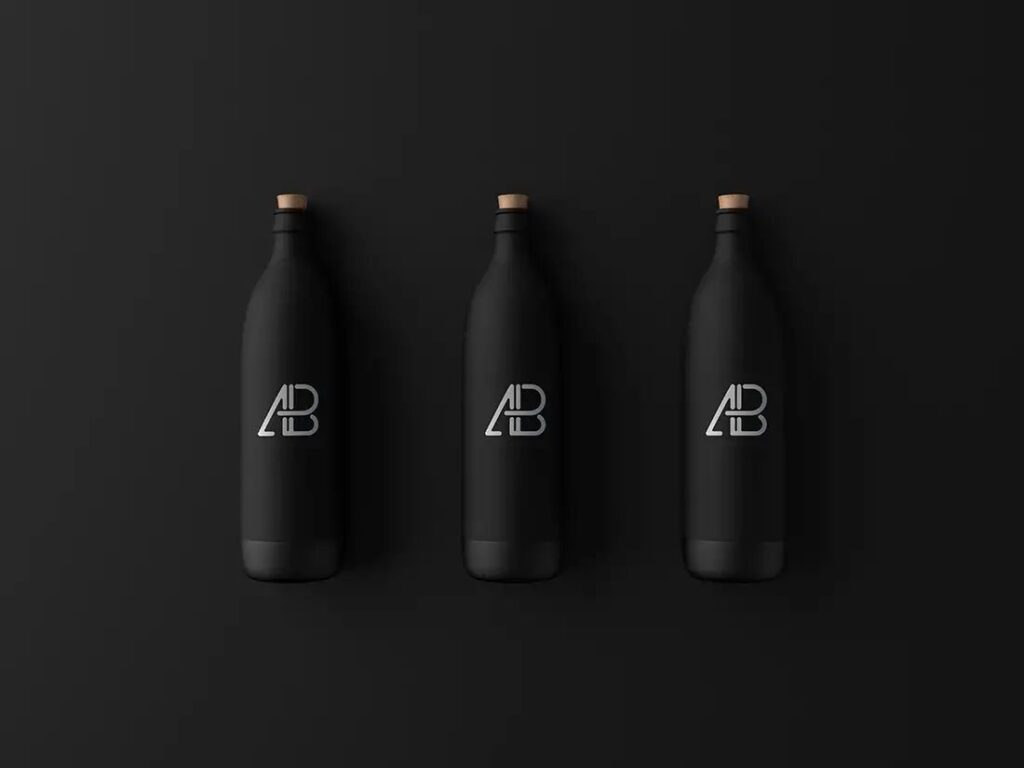3 Matte Black Bottle Mockup on Dark Background