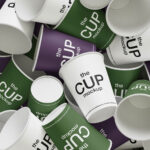 3 Mixed Coffee Cups Mockup in Top Sight