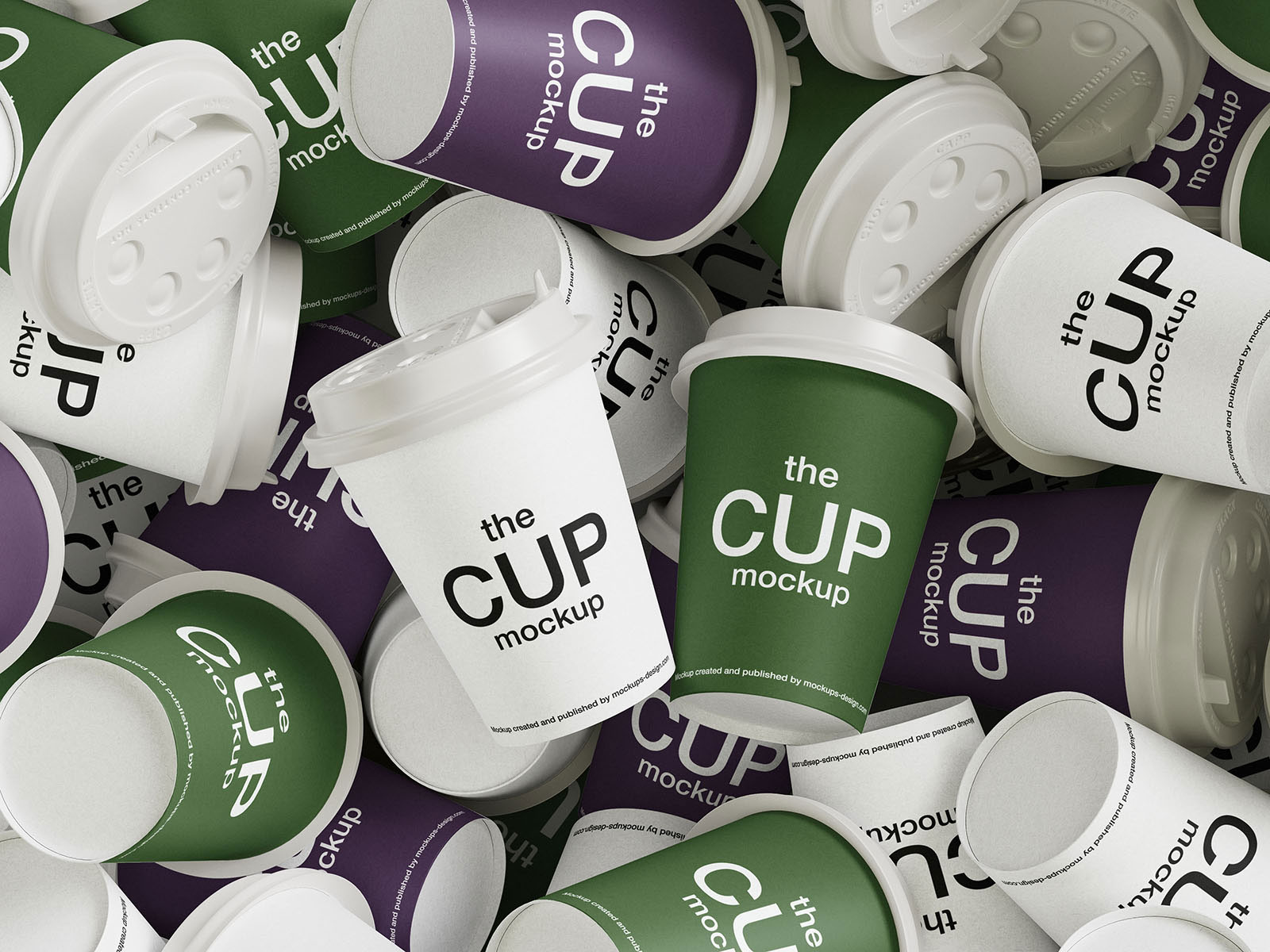 Free 3 Mixed Coffee Cups Mockup in Top Sight PSD Template