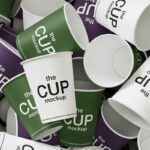 3 Mixed Coffee Cups Mockup in Top Sight
