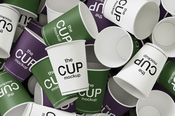 3 Mixed Coffee Cups Mockup in Top Sight