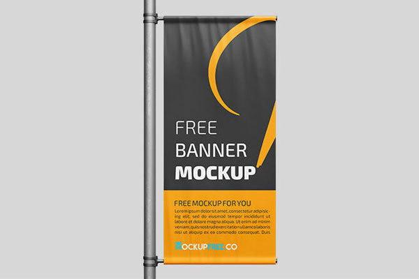 3 Mockups Featuring Pole Banners in Different Views