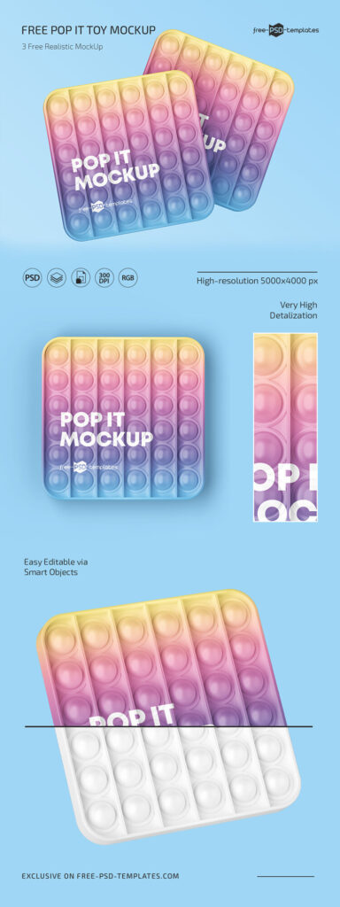 3 Mockups Including Pop It Toys in Different Arrangements