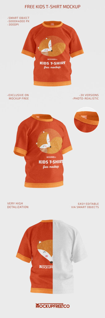 3 Mockups of a Kids T-shirt in Different Views