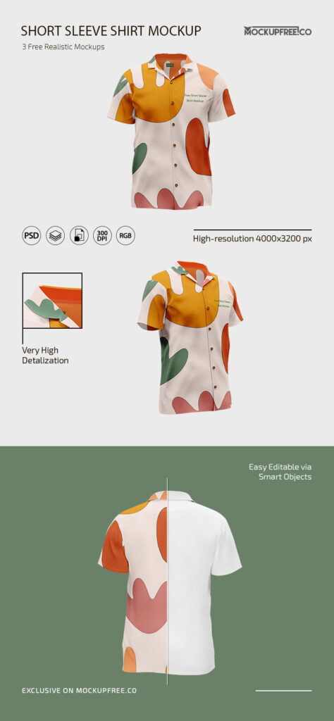 3 Mockups of a Short Sleeved Button Down Shirt