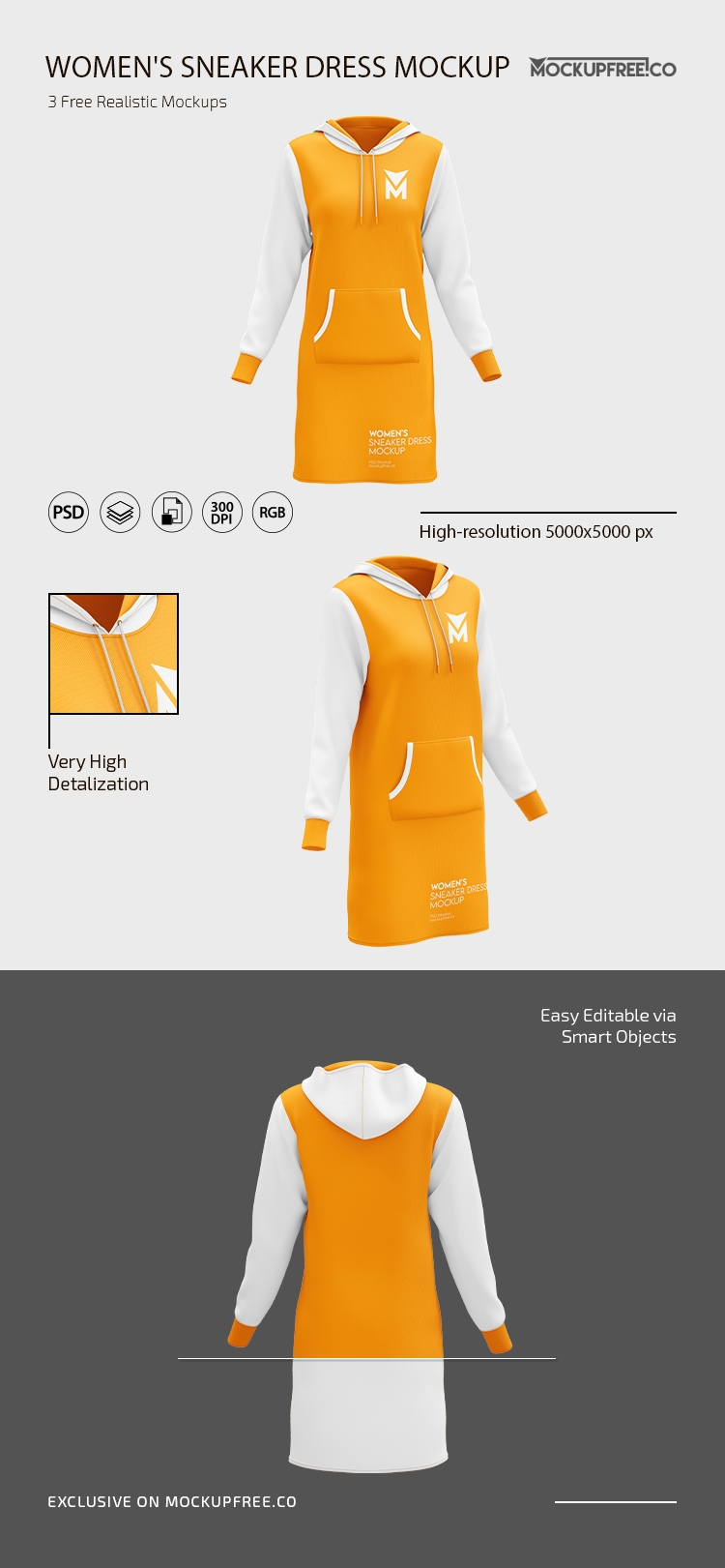3 Mockups of Comfy Women's Sneaker Dress FREE PSD