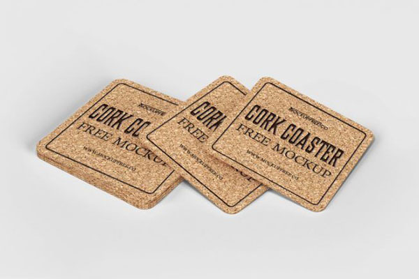 3 Mockups of Cork Drink Coasters in Different Angles