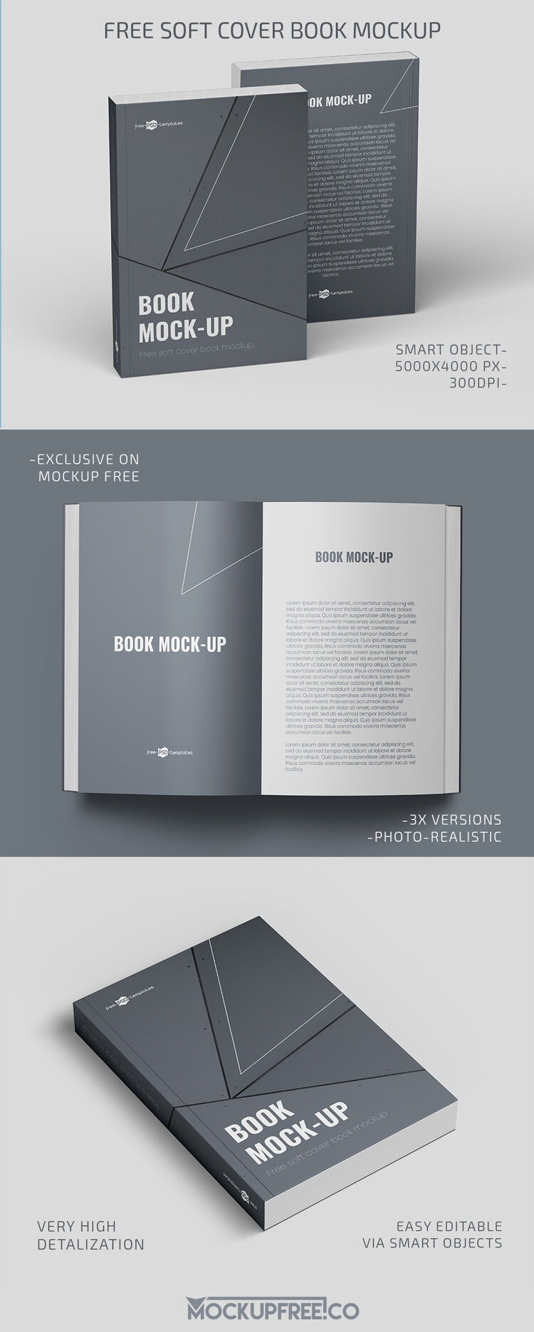3 Mockups of Cover Books in Different Positions FREE PSD