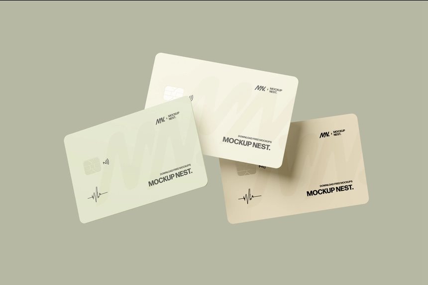 3 Mockups of Credit Cards Floating in the Air