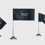 3 Mockups of Desk Flag in Front View