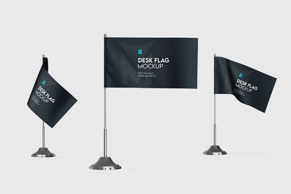 3 Mockups of Desk Flag in Front View